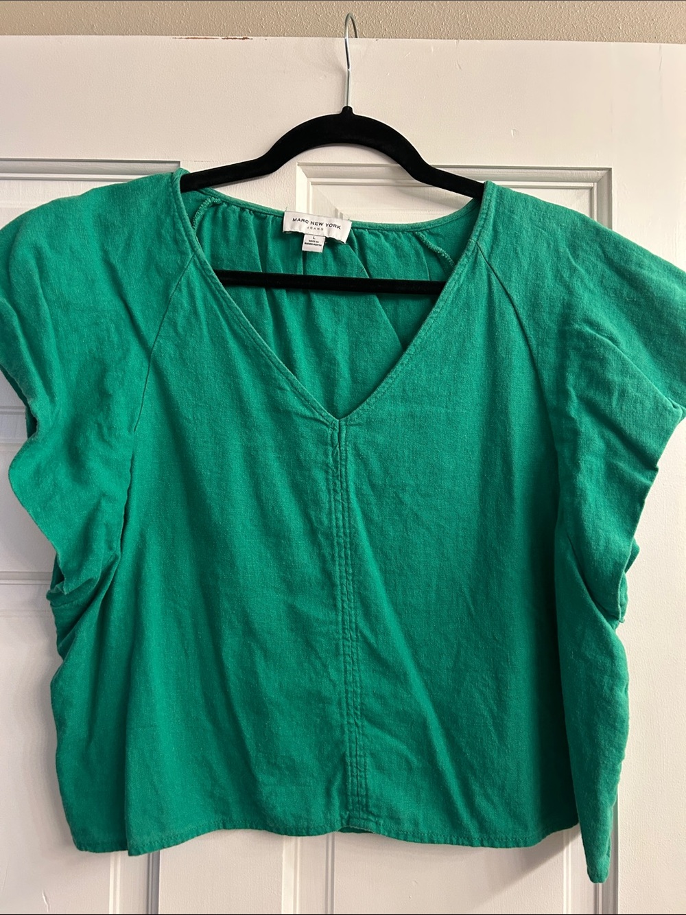 Marc New York Teal-Green V-Neck Short Sleeve Top